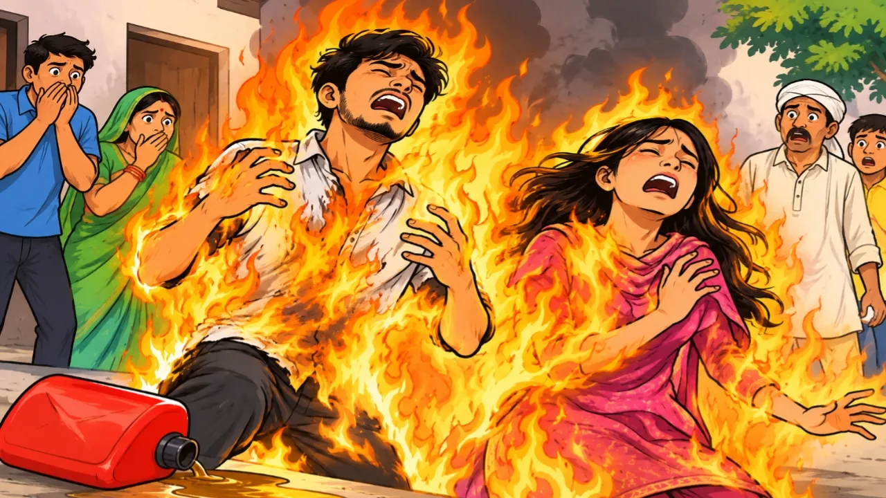 प्रेम-प्रसंग में बढ़ी तकरार, युवक और किशोरी ने खुद को लगाई आग