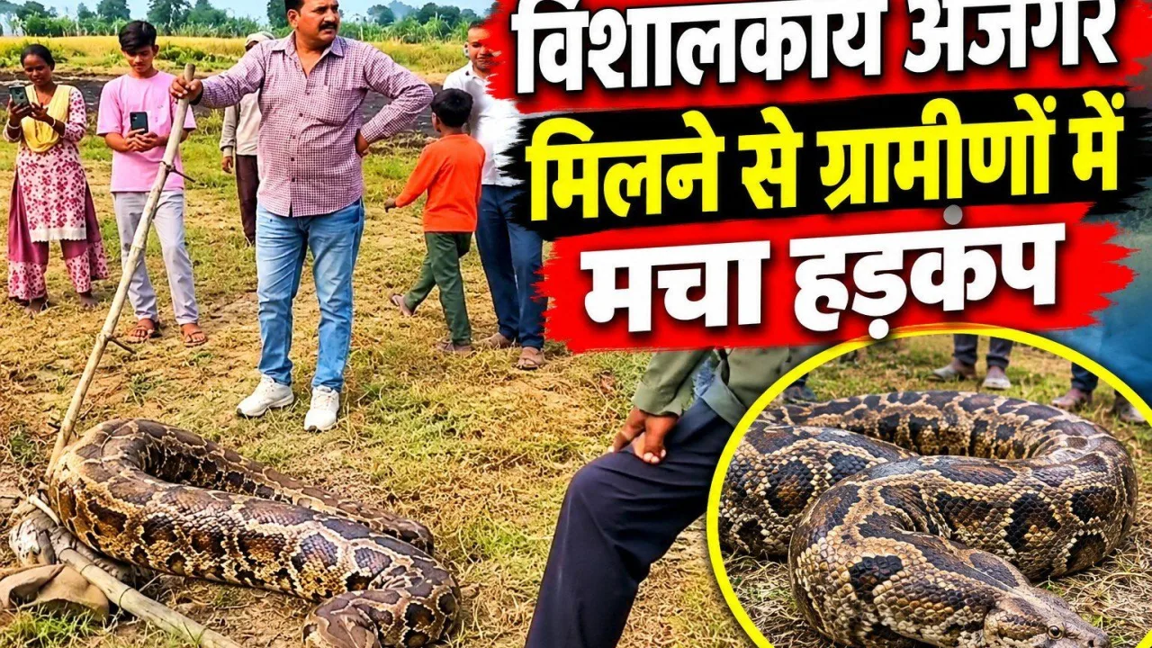 विशालकाय अजगर मिलने से ग्रामीणों में मचा हड़कंप, वनकर्मी ने किया रेस्क्यू