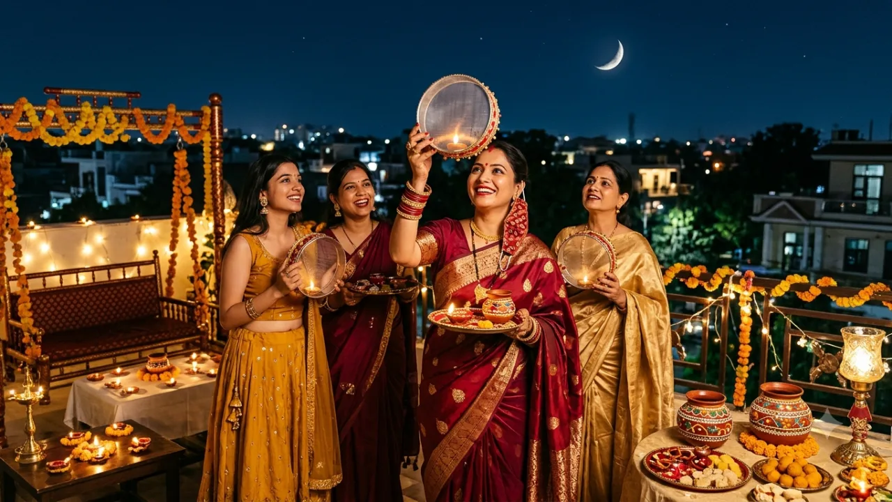 सुहागिनों ने निर्जला व्रत रखकर मांगी पति की लंबी उम्र,चांद को अर्घ्य देकर खोला व्रत